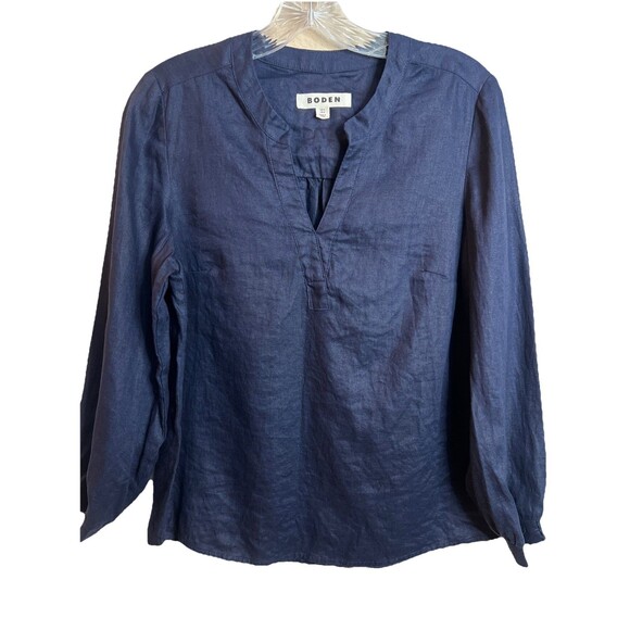 Boden Relaxed V-neck Navy 100% Linen Blouse Size US 4 - Picture 1 of 9